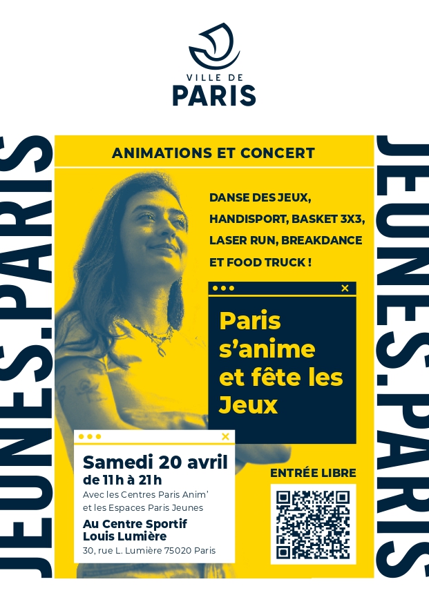 Paris s'anime et fête les jeux - samedi 20 avril 2024 au stade Louis Lumière ( Paris 20 e), avec épreuves et démonstrations de breakdance