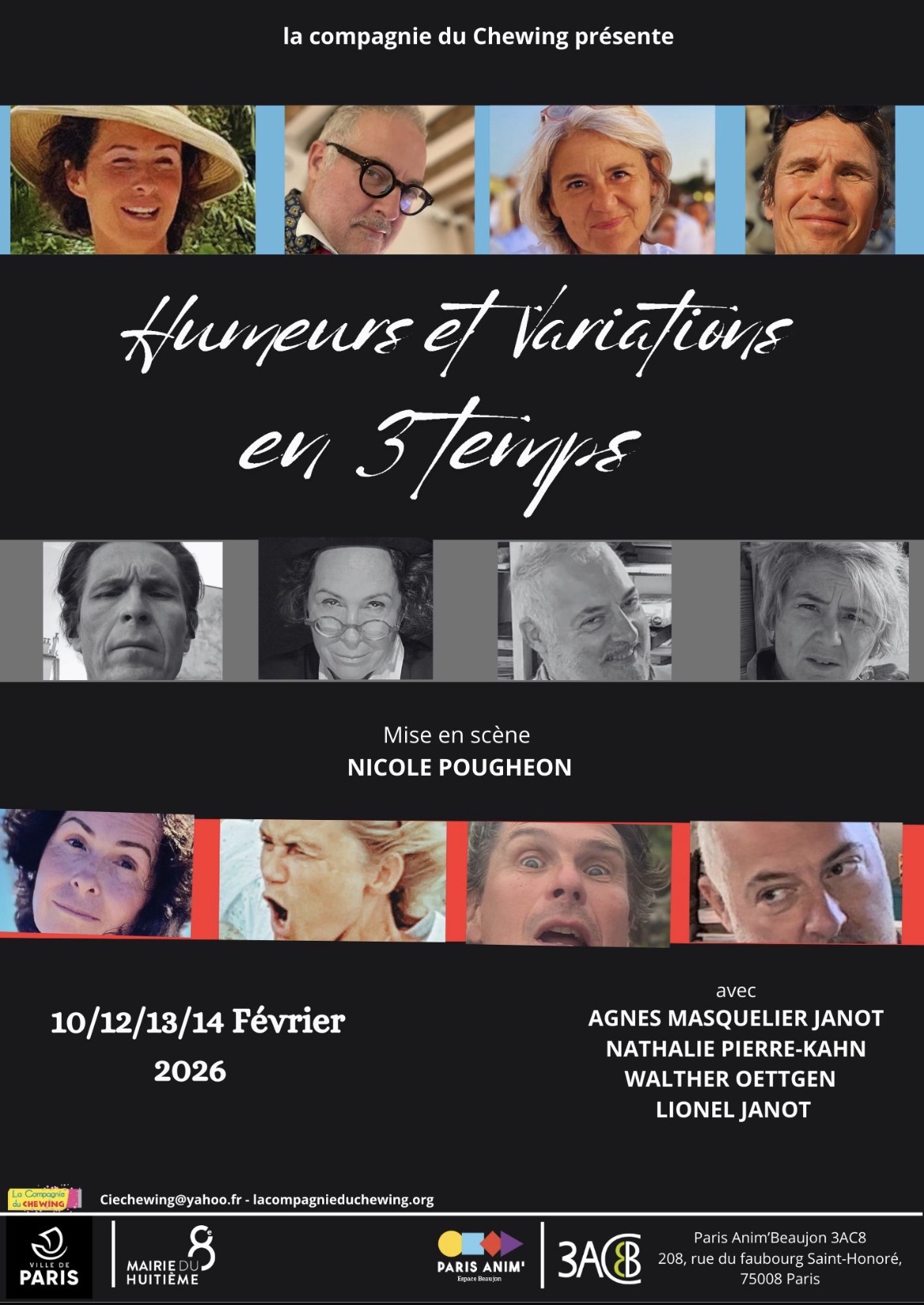 Humeurs & variations en 3 temps, par la Compagnie du Chewing, les 10,12,13 & 14 février 2026 à 20h30 au CPA Beaujon (Paris 8e)